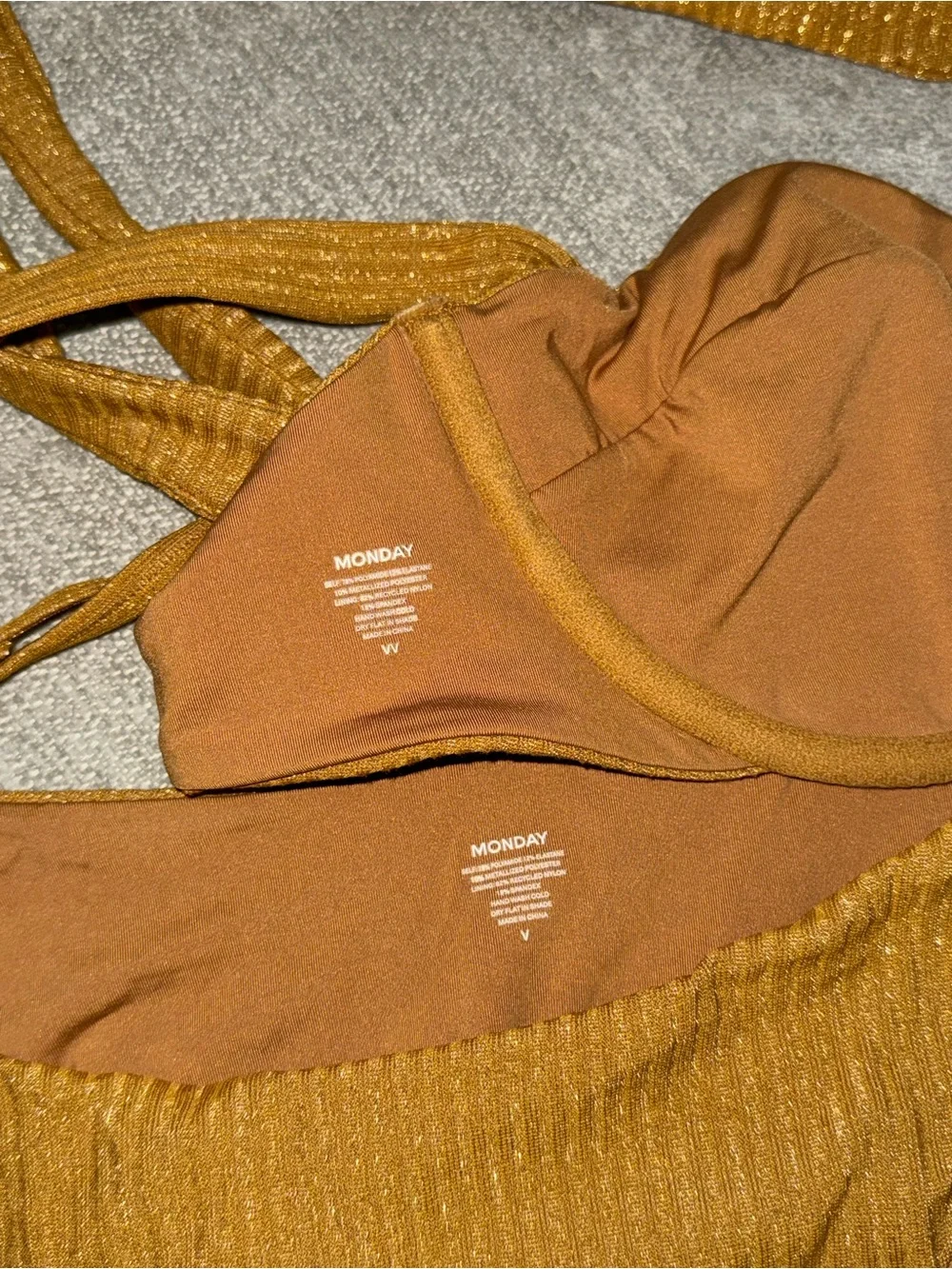 Monday Swimwear Antique Gold Lurex Ribbed Bikini Top and Bottom